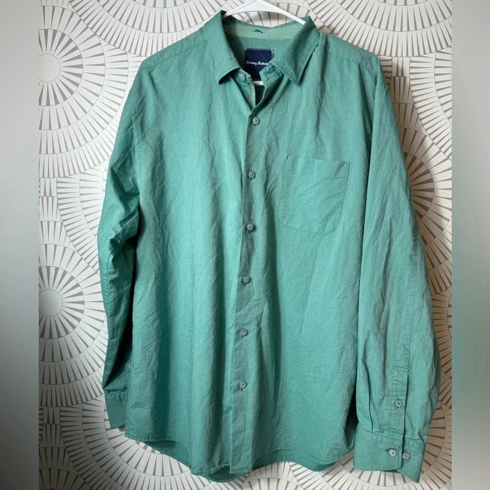 Tommy Bahama Men’s Button Down Green Ling Sleeve Shirt Size Large Collar Buttons